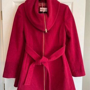 Wine Ava Wool-Blend Belted Maternity Winter Coat